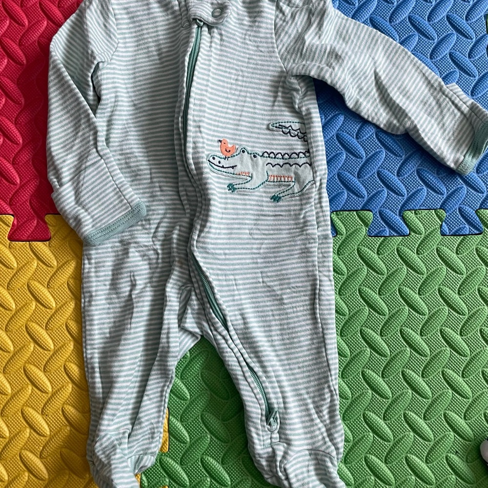 Carter's Gray and Green Striped Footie with Crocodile